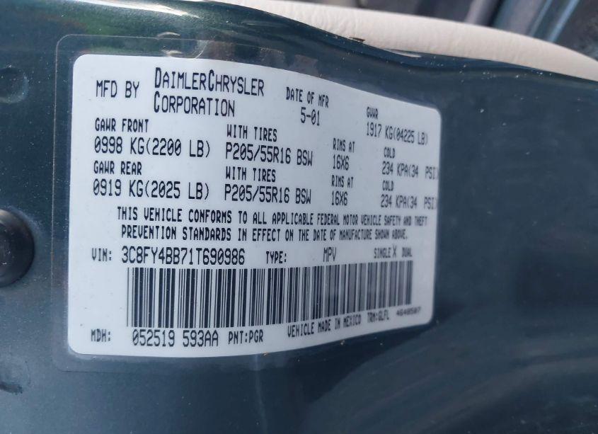 Photo 9 of 2001 Chrysler Pt CRUISER (VIN 3C8FY4BB71T690986)