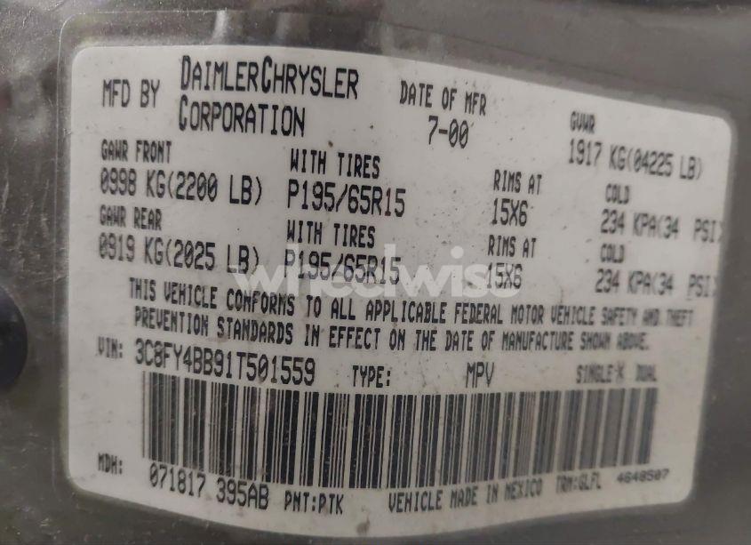 Photo 9 of 2001 Chrysler Pt CRUISER (VIN 3C8FY4BB91T501559)