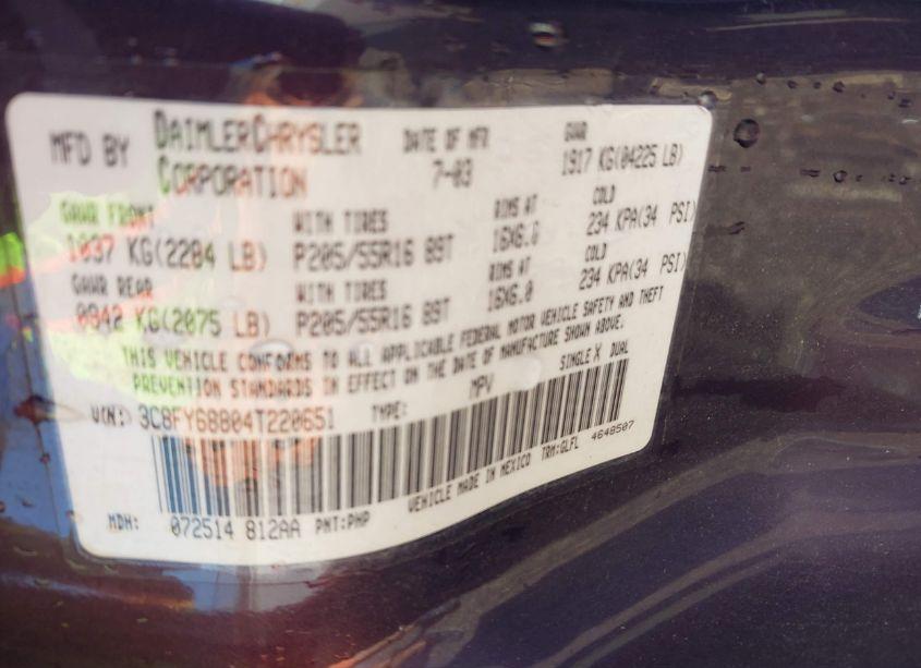 Photo 9 of 2004 Chrysler Pt CRUISER LIMITED (VIN 3C8FY68804T220651)