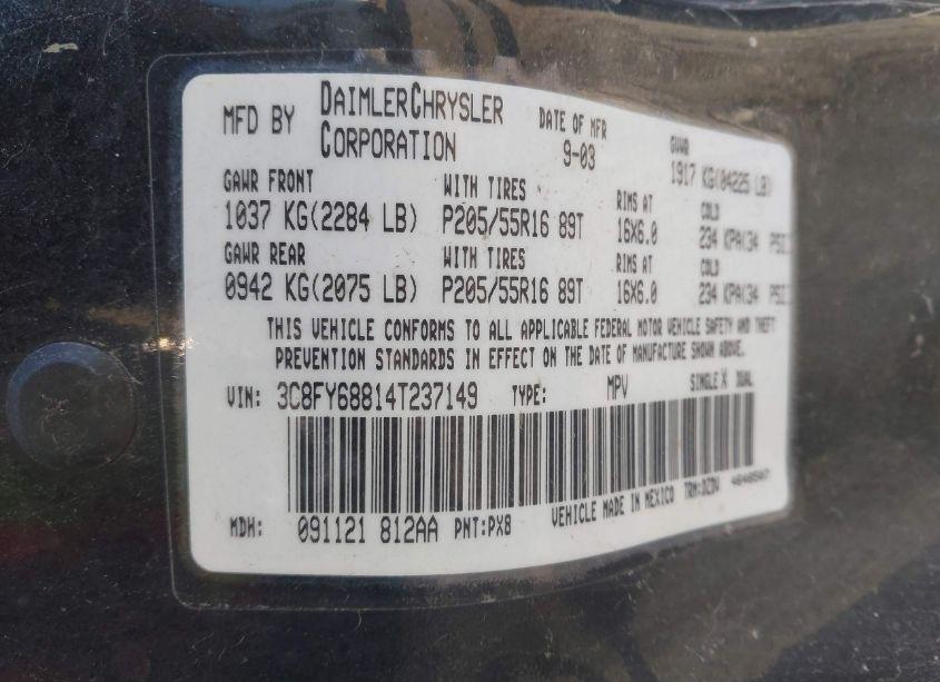 Photo 9 of 2004 Chrysler Pt CRUISER LIMITED (VIN 3C8FY68814T237149)