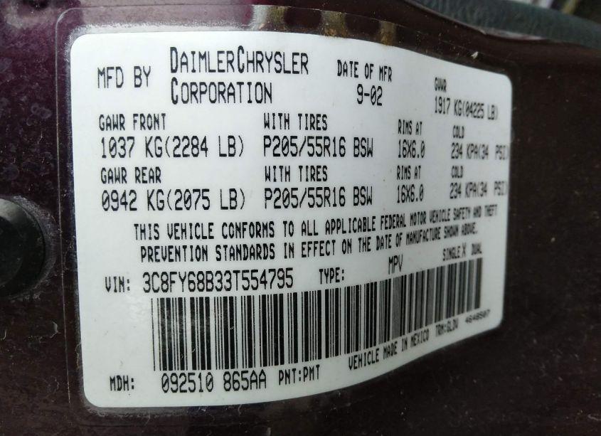 Photo 9 of 2003 Chrysler Pt CRUISER LIMITED (VIN 3C8FY68B33T554795)