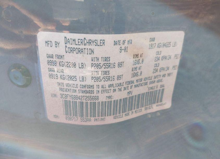 Photo 9 of 2002 Chrysler Pt CRUISER LIMITED (VIN 3C8FY68B42T255668)