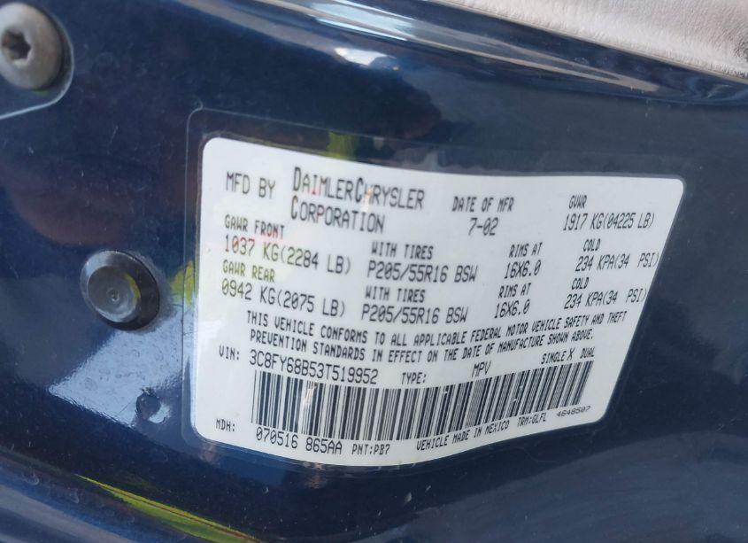 Photo 9 of 2003 Chrysler Pt CRUISER LIMITED (VIN 3C8FY68B53T519952)