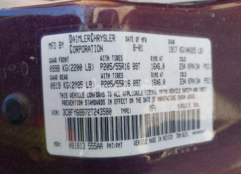 Photo 9 of 2002 Chrysler Pt CRUISER LIMITED (VIN 3C8FY68B72T243580)