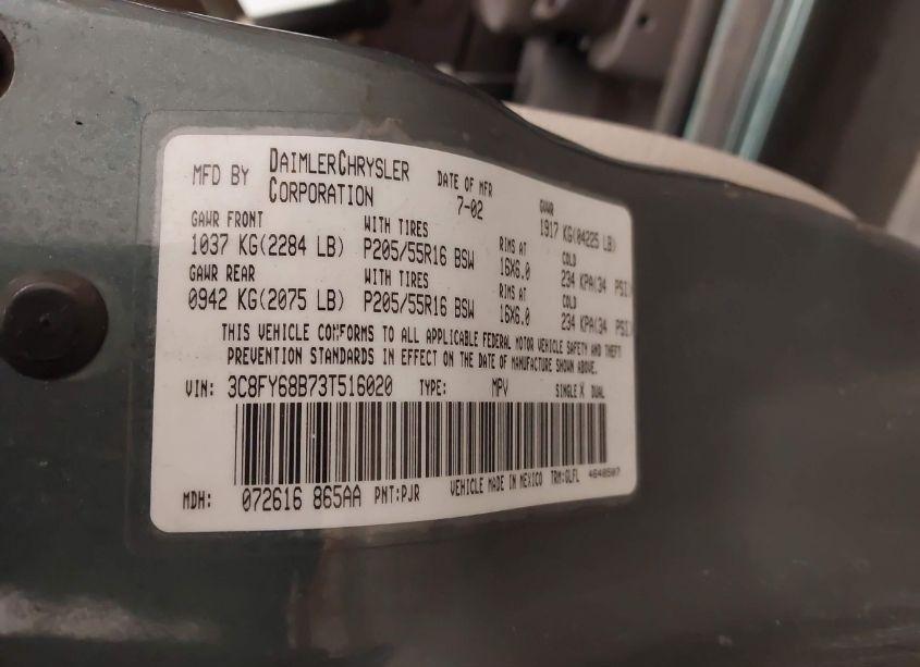 Photo 9 of 2003 Chrysler Pt CRUISER LIMITED (VIN 3C8FY68B73T516020)