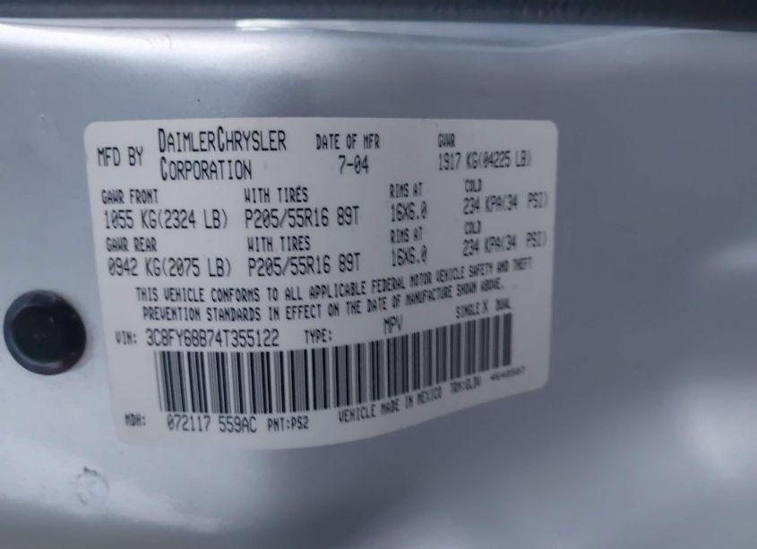 Photo 9 of 2004 Chrysler Pt CRUISER LIMITED (VIN 3C8FY68B74T355122)