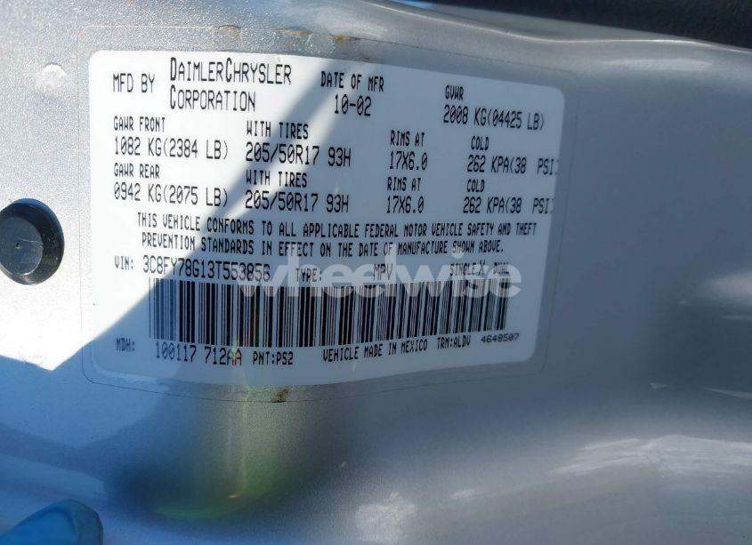 Photo 9 of 2003 Chrysler Pt CRUISER GT (VIN 3C8FY78G13T553856)