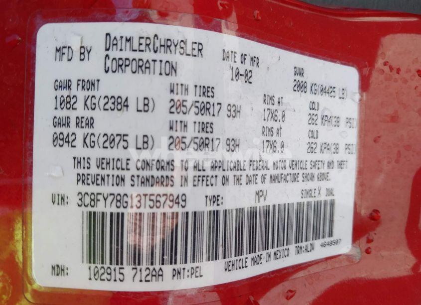 Photo 9 of 2003 Chrysler Pt CRUISER GT (VIN 3C8FY78G13T567949)