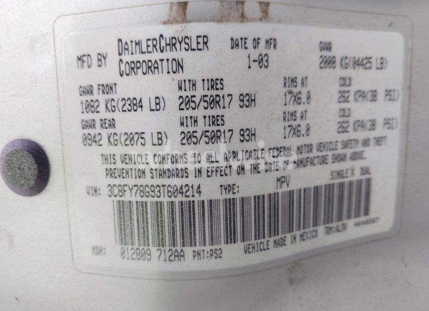 Photo 9 of 2003 Chrysler Pt CRUISER GT (VIN 3C8FY78G93T604214)