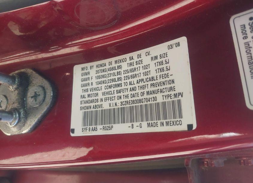 Photo 9 of 2008 Honda Cr-v LX (VIN 3CZRE38308G704130)