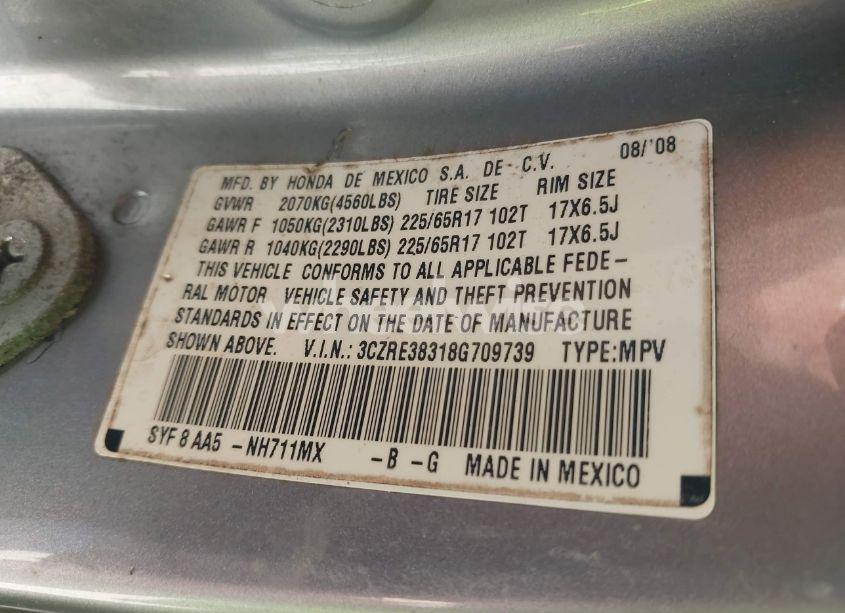 Photo 9 of 2008 Honda Cr-v LX (VIN 3CZRE38318G709739)
