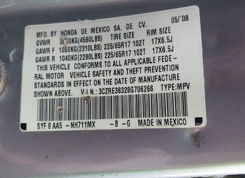 Photo 9 of 2008 Honda Cr-v LX (VIN 3CZRE38328G706266)
