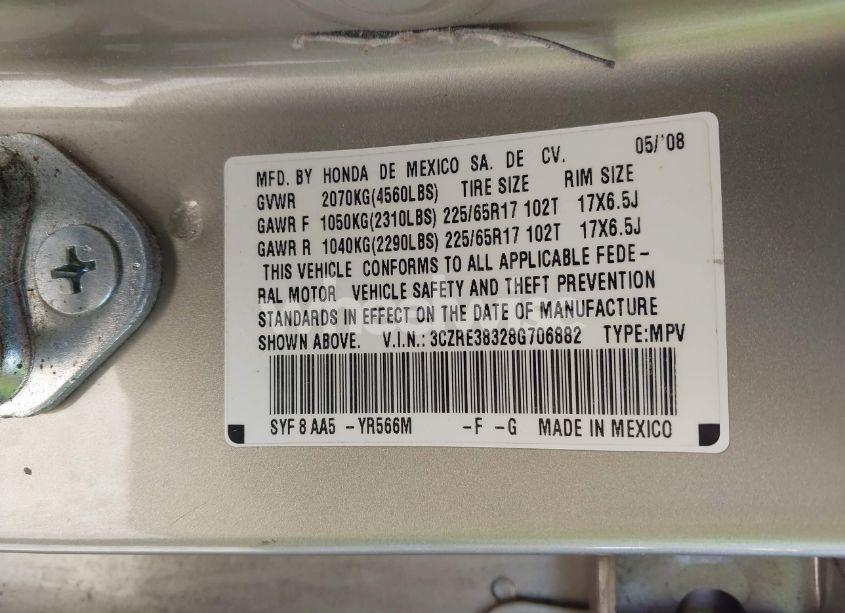 Photo 9 of 2008 Honda Cr-v LX (VIN 3CZRE38328G706882)