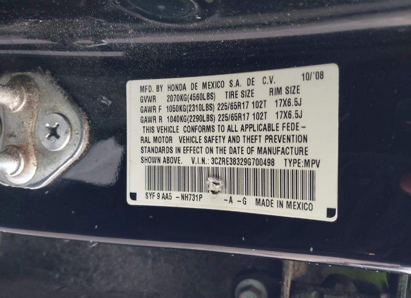 Photo 9 of 2009 Honda Cr-v LX (VIN 3CZRE38329G700498)