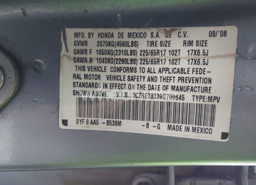 Photo 9 of 2008 Honda Cr-v LX (VIN 3CZRE38338G709645)