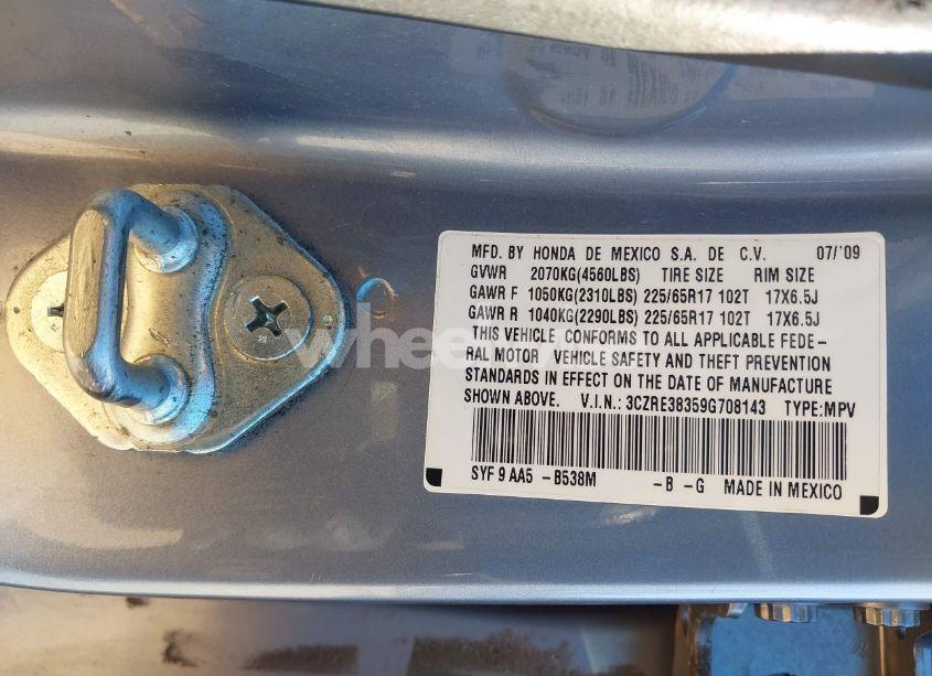 Photo 9 of 2009 Honda Cr-v LX (VIN 3CZRE38359G708143)