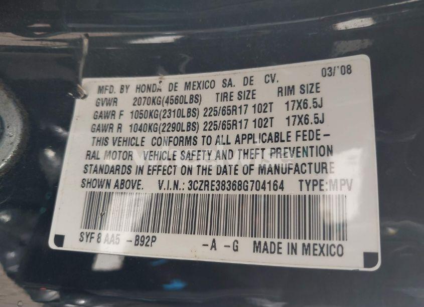 Photo 9 of 2008 Honda Cr-v LX (VIN 3CZRE38368G704164)