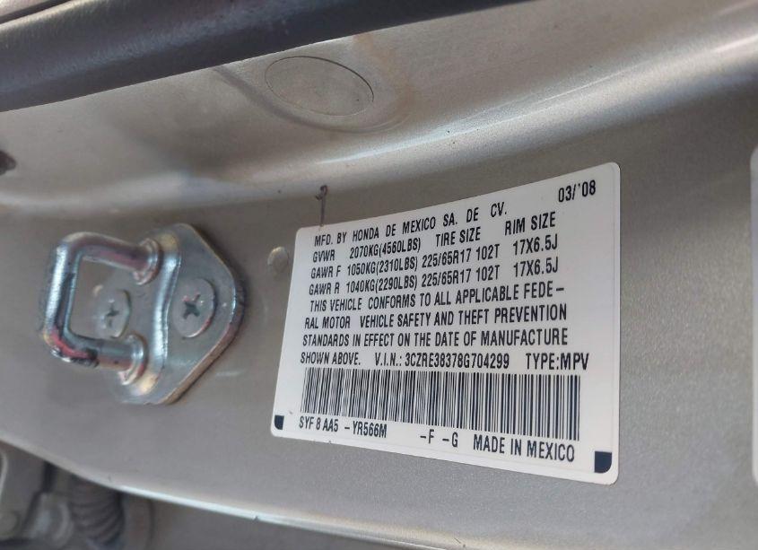 Photo 9 of 2008 Honda Cr-v LX (VIN 3CZRE38378G704299)
