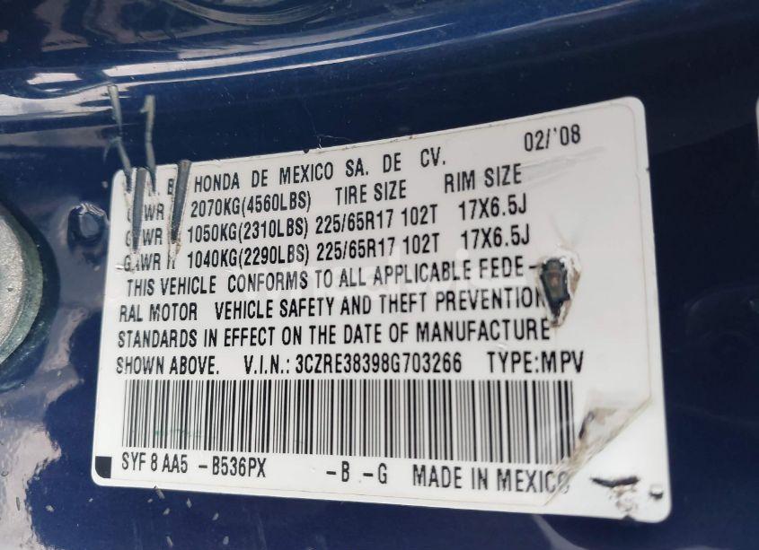 Photo 9 of 2008 Honda Cr-v LX (VIN 3CZRE38398G703266)