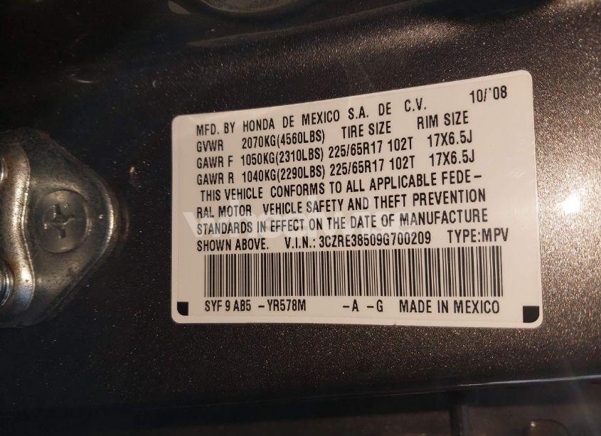 Photo 9 of 2009 Honda Cr-v EX (VIN 3CZRE38509G700209)