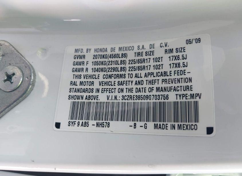 Photo 9 of 2009 Honda Cr-v EX (VIN 3CZRE38509G703756)