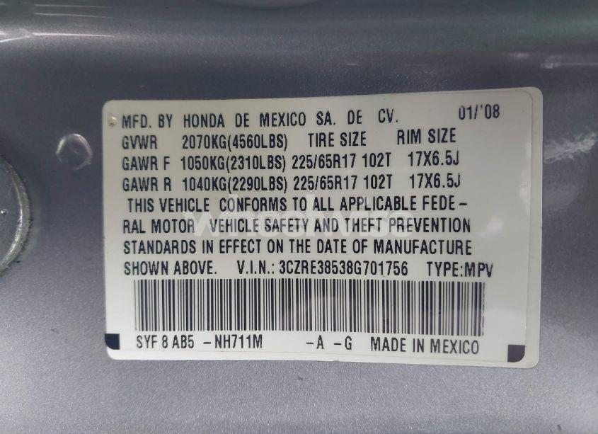 Photo 9 of 2008 Honda Cr-v EX (VIN 3CZRE38538G701756)