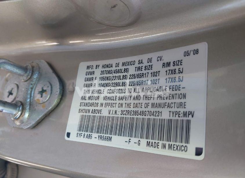 Photo 9 of 2008 Honda Cr-v EX (VIN 3CZRE38548G704231)