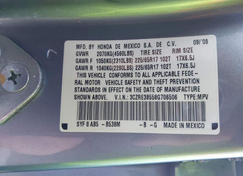 Photo 9 of 2008 Honda Cr-v EX (VIN 3CZRE38558G706506)
