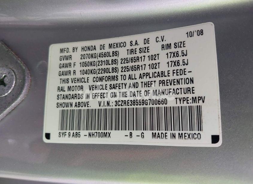 Photo 9 of 2009 Honda Cr-v EX (VIN 3CZRE38559G700660)