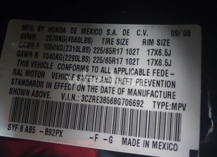 Photo 9 of 2008 Honda Cr-v EX (VIN 3CZRE38568G706692)