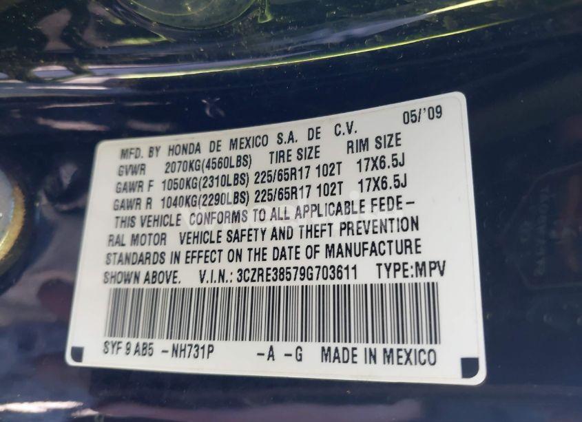 Photo 9 of 2009 Honda Cr-v EX (VIN 3CZRE38579G703611)
