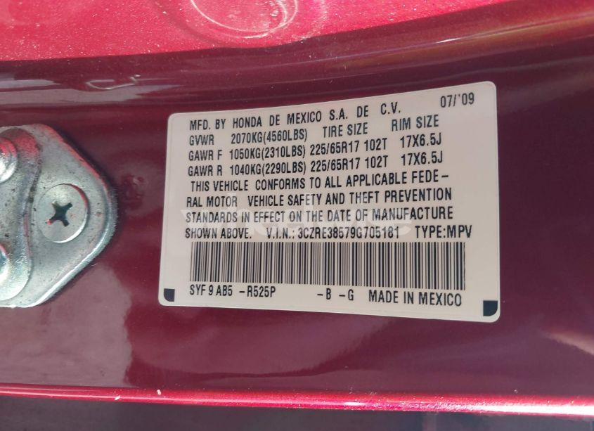 Photo 9 of 2009 Honda Cr-v EX (VIN 3CZRE38579G705181)