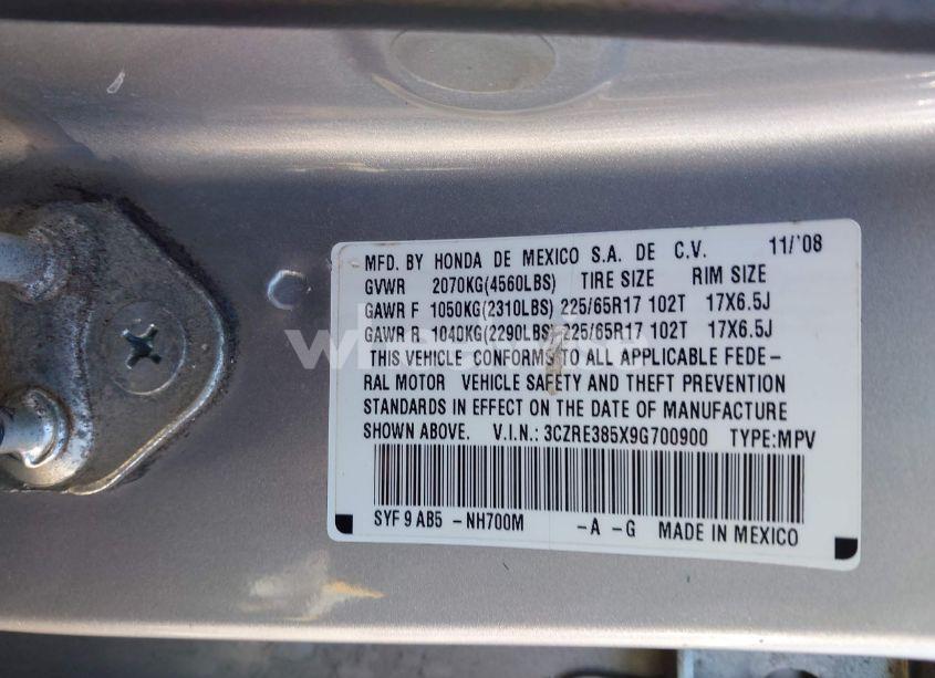 Photo 9 of 2009 Honda Cr-v EX (VIN 3CZRE385X9G700900)