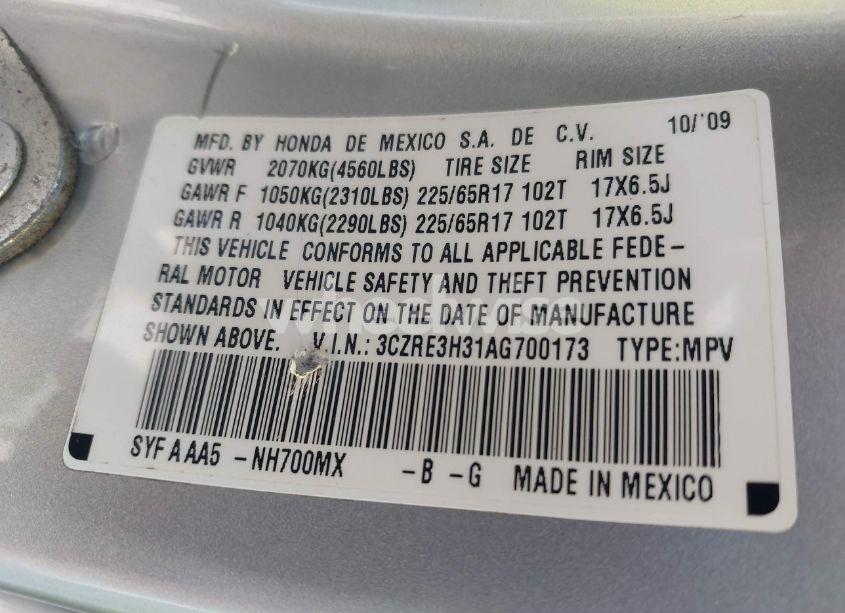 Photo 9 of 2010 Honda Cr-v LX (VIN 3CZRE3H31AG700173)