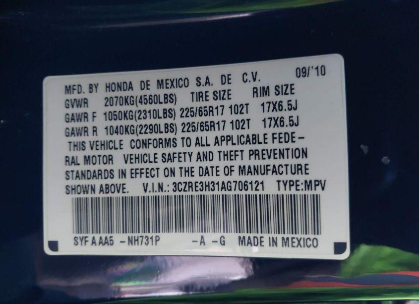 Photo 9 of 2010 Honda Cr-v LX (VIN 3CZRE3H31AG706121)