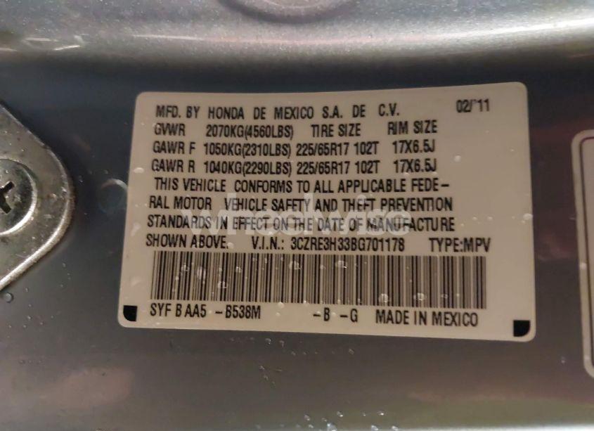 Photo 9 of 2011 Honda Cr-v LX (VIN 3CZRE3H33BG701178)