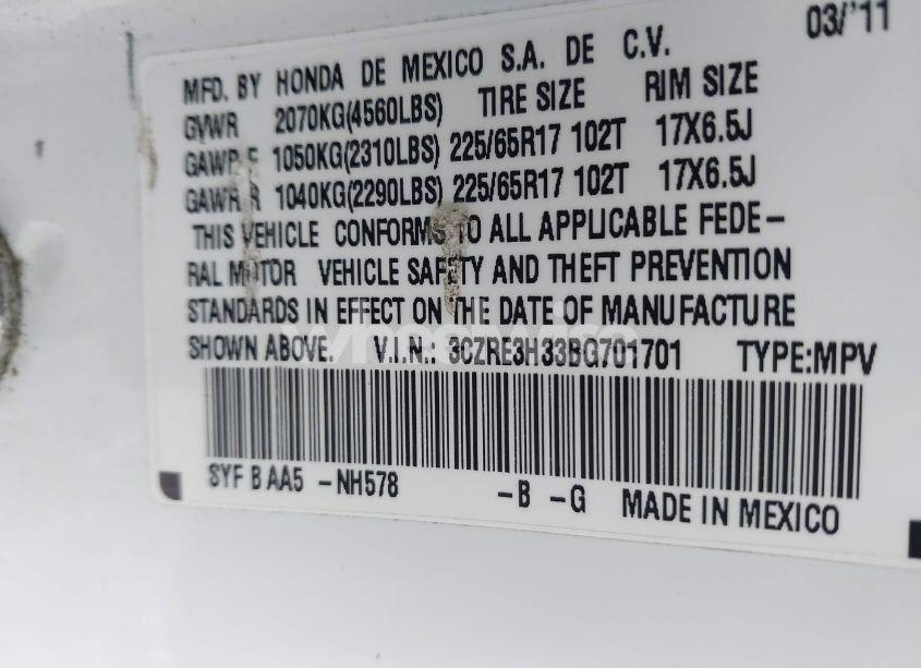 Photo 9 of 2011 Honda Cr-v LX (VIN 3CZRE3H33BG701701)