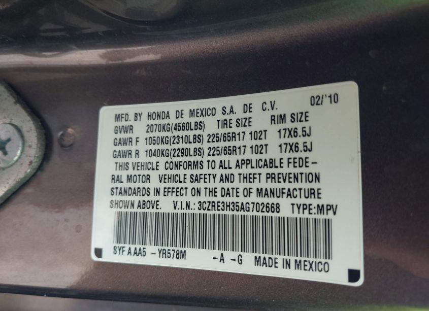 Photo 9 of 2010 Honda Cr-v LX (VIN 3CZRE3H35AG702668)