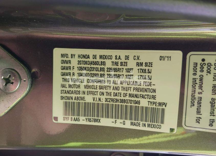 Photo 9 of 2011 Honda Cr-v LX (VIN 3CZRE3H38BG701046)