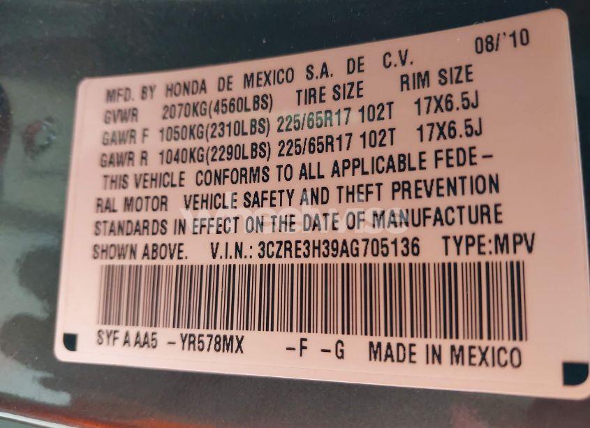 Photo 9 of 2010 Honda Cr-v LX (VIN 3CZRE3H39AG705136)