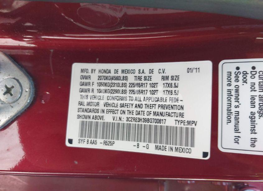 Photo 9 of 2011 Honda Cr-v LX (VIN 3CZRE3H39BG700617)