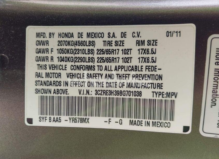 Photo 9 of 2011 Honda Cr-v LX (VIN 3CZRE3H39BG701038)