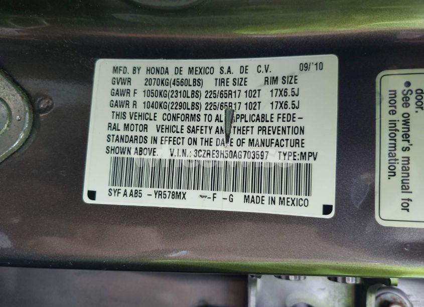 Photo 9 of 2010 Honda Cr-v EX (VIN 3CZRE3H50AG703597)
