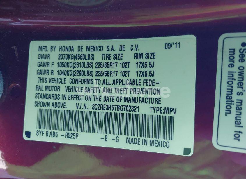 Photo 9 of 2011 Honda Cr-v EX (VIN 3CZRE3H57BG702321)