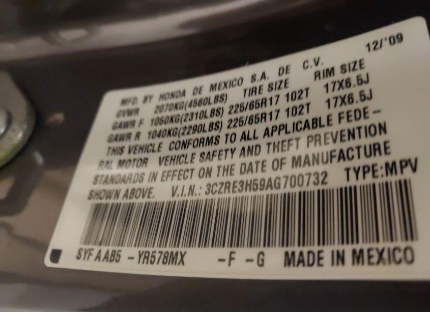 Photo 9 of 2010 Honda Cr-v EX (VIN 3CZRE3H59AG700732)