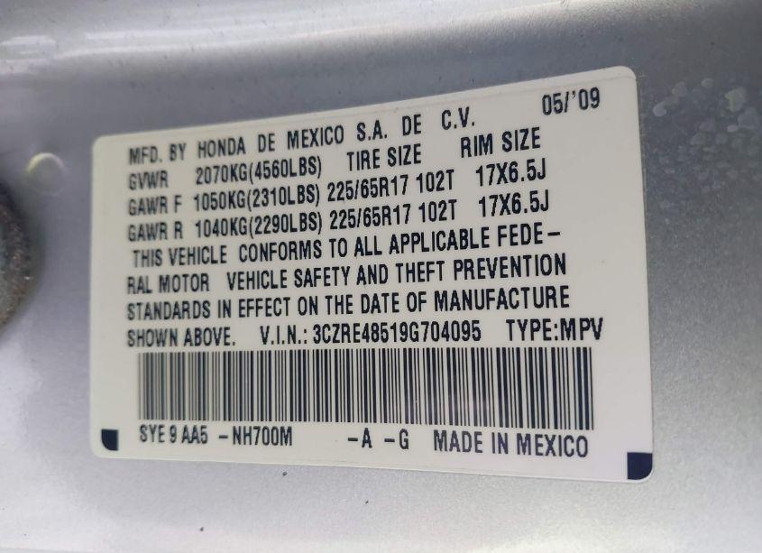 Photo 9 of 2009 Honda Cr-v EX (VIN 3CZRE48519G704095)