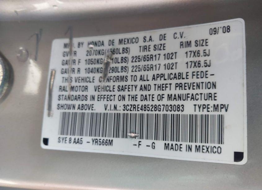Photo 9 of 2008 Honda Cr-v EX (VIN 3CZRE48528G703083)
