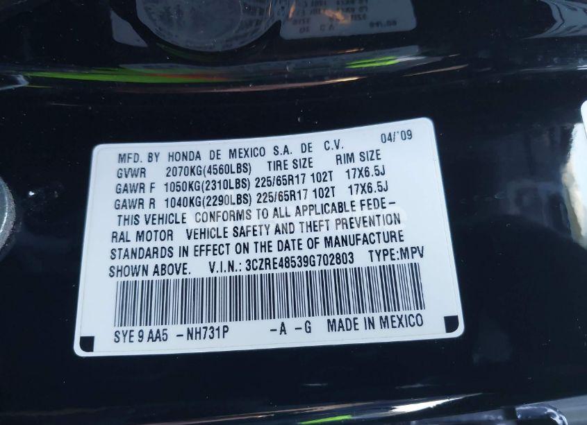 Photo 9 of 2009 Honda Cr-v EX (VIN 3CZRE48539G702803)