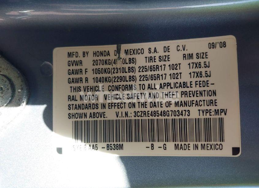 Photo 9 of 2008 Honda Cr-v EX (VIN 3CZRE48548G703473)