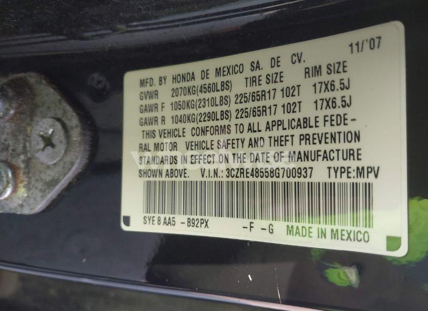 Photo 9 of 2008 Honda Cr-v EX (VIN 3CZRE48558G700937)